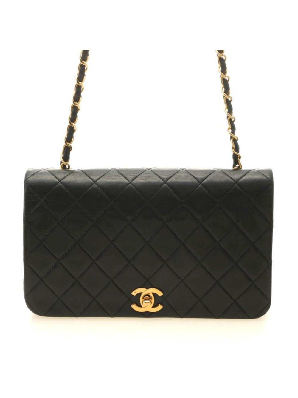 Chanel Quilted 23 Turnlock Full Flap Chain Shoulder Bag Black Gold Lambskin